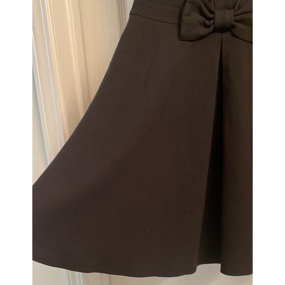 Zara Basic Black Fit and Flare Dress Sz Medium Crew Neck Front Bow Short Sleeve - Picture 7 of 7